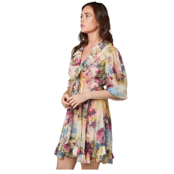 FEW MODA Floral Charla Side Zip long Sleeve Dress - Picture 3 of 13